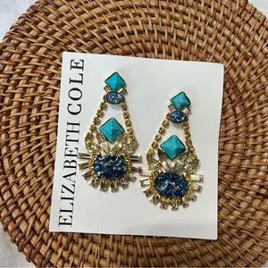 Elizabeth Cole Jewelry Turquoise and Swarovski Crystal Statement Earrings